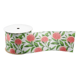Ruban En Satin Aquarelle Grapefruits et Motif de verdure