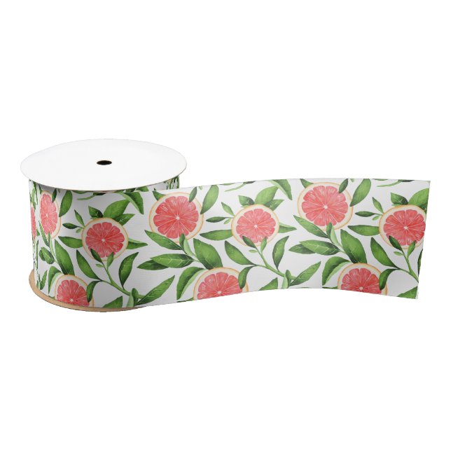 Ruban En Satin Aquarelle Grapefruits et Motif de verdure (Bobine)