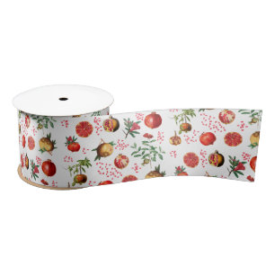 Ruban En Satin Aquarelle grenade Motif de fruits méditerranéen
