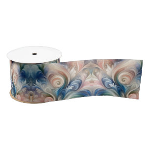 Ruban En Satin Aquarelle Imaginaire Floral Pastel Bleu & Crème