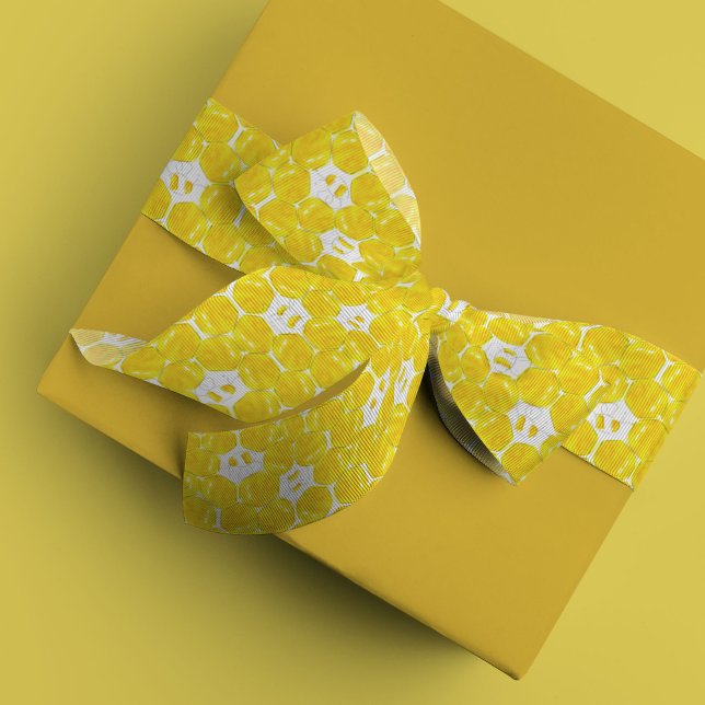 Ruban En Satin Aquarelle jaune Bumble Bee Baby shower (Buzzing bees honeycomb yellow ribbon)