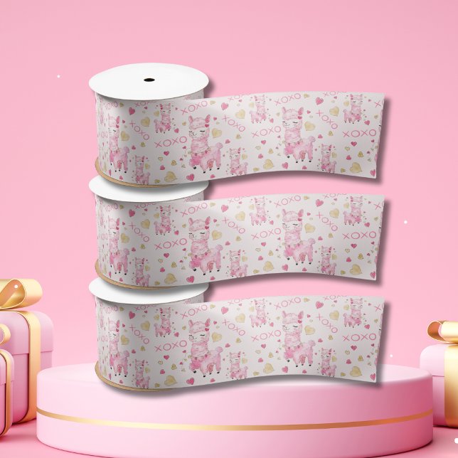Ruban En Satin Aquarelle Llama rose XOXO (Créateur téléchargé)