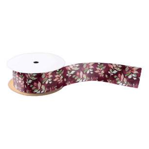 Ruban En Satin Aquarelle marsala motif floral ruban
