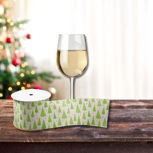 Ruban En Satin Aquarelle moderne Lime Vert Pink Arbres de Noël Aq