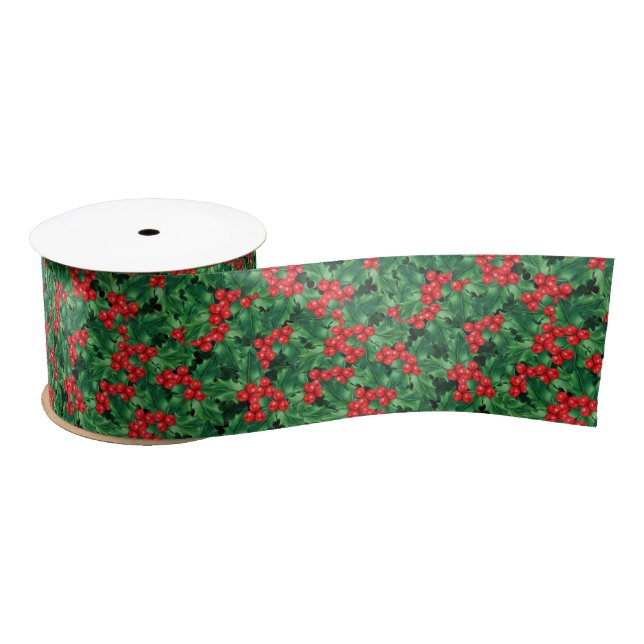 Ruban En Satin Aquarelle Noël Holly Ribbon (Bobine)
