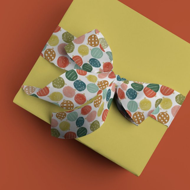 Ruban En Satin Aquarelle ornements de Noël (Watercolor Christmas ornament baubles festive holiday ribbon.)