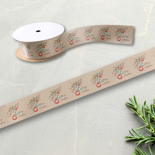 Ruban En Satin Aquarelle Ornements Élégant Joyeux Noël