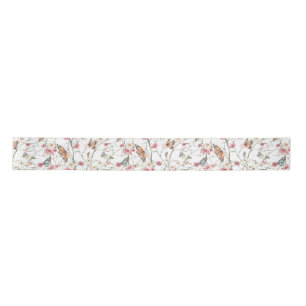Ruban En Satin Aquarelle romantique Jardin Floral et Papillons
