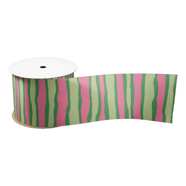 Ruban En Satin Aquarelle rose et vert Motif de pastèque (Bobine)