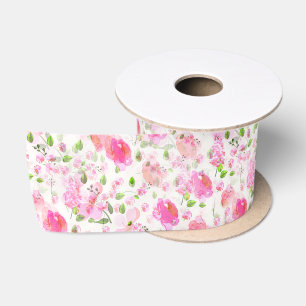 Ruban En Satin Aquarelle rose Floral Jardin Motif Satin Ruban