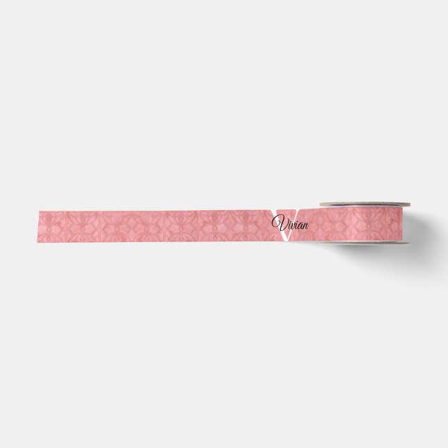 Ruban En Satin Aquarelle rose roude Nom du monogramme (Devant)