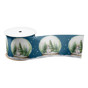 Ruban En Satin Aquarelle Snowman Dans Le Globe Des Neiges