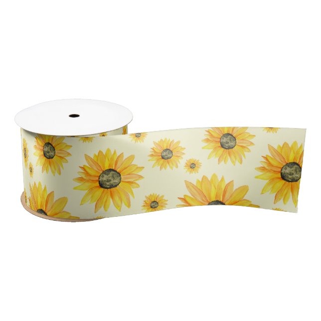 Ruban En Satin Aquarelle Tournesols motifs floraux (Bobine)