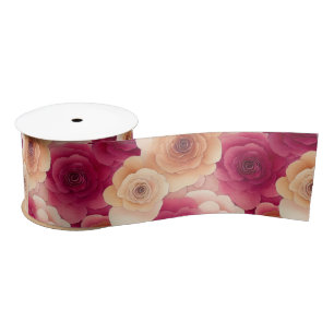 Ruban En Satin Aquarelle Vibrant Peint rose Fleurs de printemps