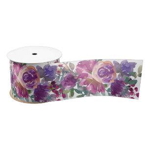 Ruban En Satin Aquarelle violette motif floral