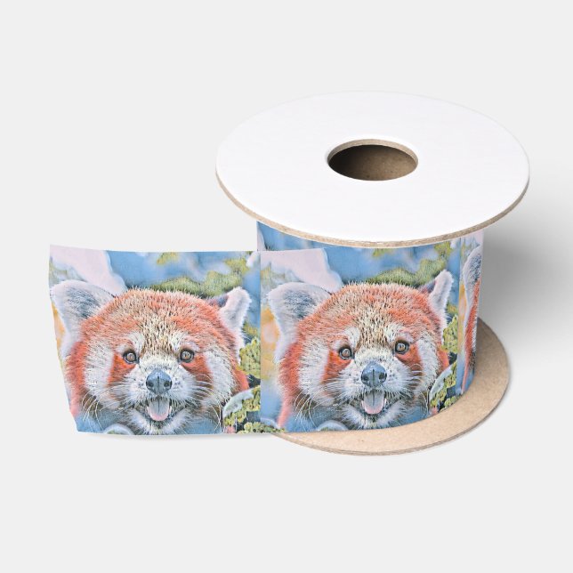 Ruban En Satin Aquarelles - Panda rouge (Bobine)