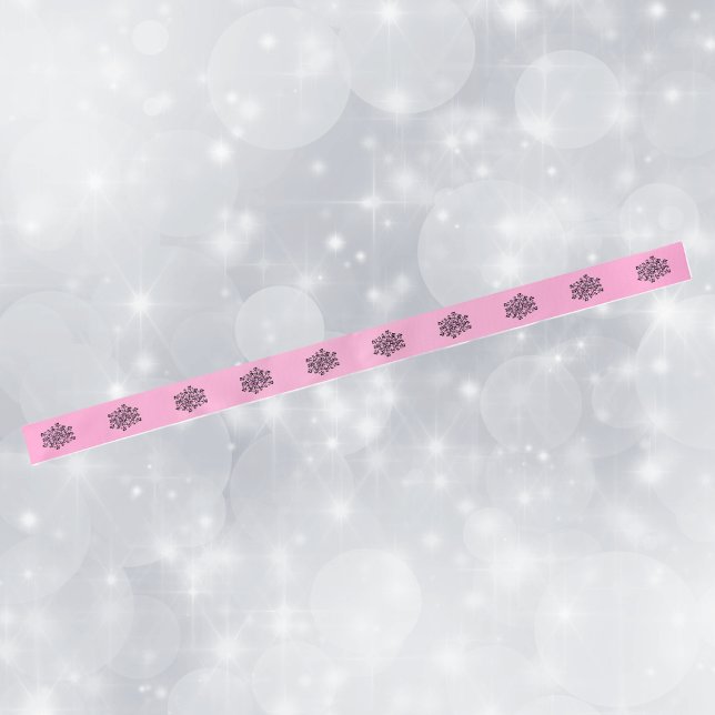 Ruban En Satin Arbre de coeur romantique rose (Round cluster pink hearts on black abstract branches on bright pink roll craft or gift wrap ribbon.)