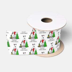 Ruban En Satin Arbre de Noël amusant 2 Chien gris (blanc broché)
