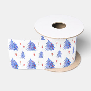 Ruban En Satin Arbre de Noël bleu glace d'hiver Houx Baies Blanc