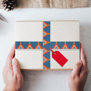 Ruban En Satin Arbre de Noël rétro groovy minimaliste rouge et bl