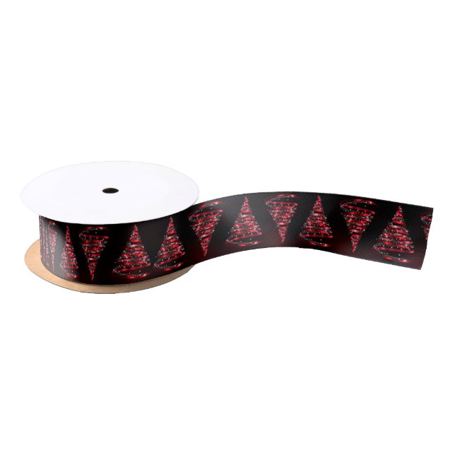 Ruban En Satin Arbre de Noël Rouge Brillant Élégant Noir (Bobine)