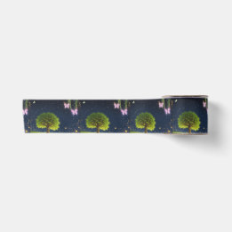 Ruban En Satin Arbre de saule de nuit avec papillons et lucioles