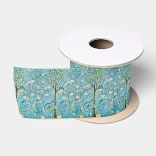 Ruban En Satin Arbre de vie botanique vintage avec oiseaux