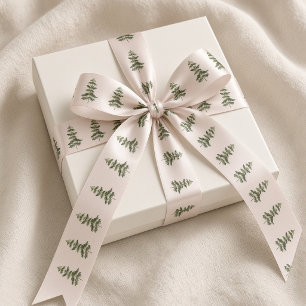 Ruban En Satin Arbres de Noël en pin aquarelle rose pastel