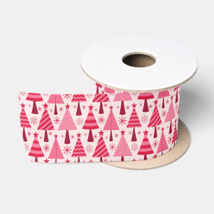 Ruban En Satin Arbres de Noël minimalistes rose et rouge Motif