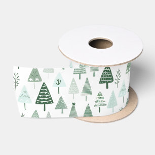 Ruban En Satin Arbres de Noël modernes Blanc et vert