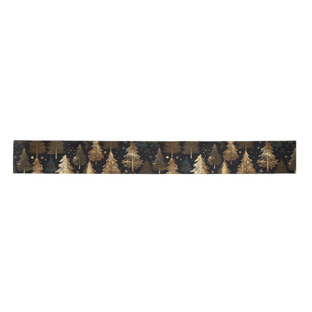 Ruban En Satin Arbres de Noël noir et or (Devant)