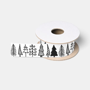Ruban En Satin Arbres de Noël noirs mignons dessinant le motif d