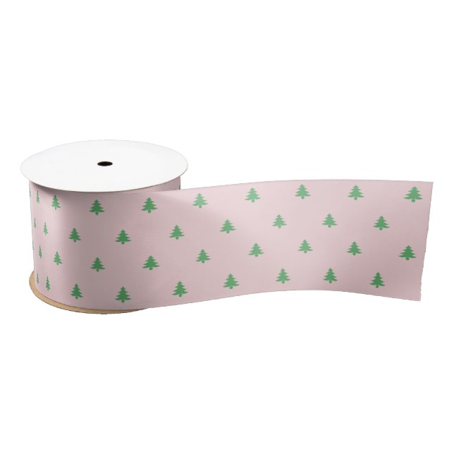 Ruban En Satin Arbres de Noël rose pâle et vert (Bobine)