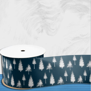 Ruban En Satin Arbres d'hiver bleus de la Marine