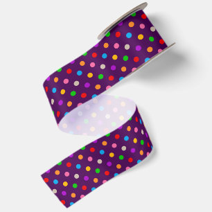 Ruban En Satin Arc-en-ciel Coloré Points noirs Violet