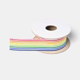 Ruban En Satin Arc-en-ciel et rayures blanches