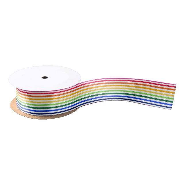 Ruban En Satin Arc-en-ciel et rayures blanches (Bobine)