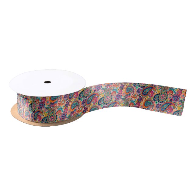 Ruban En Satin Arc-en-ciel lumineux Paisley (Bobine)