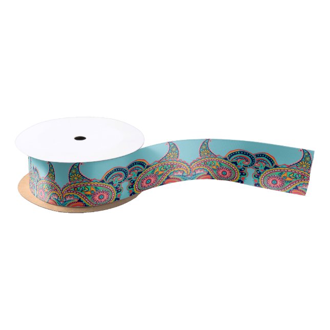 Ruban En Satin Arc-en-ciel lumineux Paisley (Bobine)