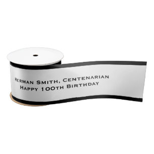 Ruban En Satin Arête noire - Votre texte répété - Noir/Blanc