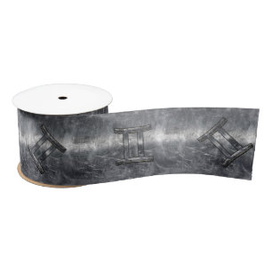 Ruban En Satin Argent affligé par grunge de signe de zodiaque de