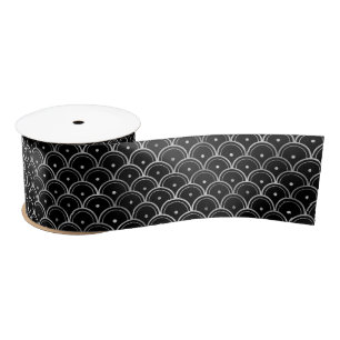 Ruban En Satin Argent et Cercles noirs Motif Art déco