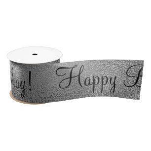Ruban En Satin Argent métallique Joyeux Script d'anniversaire Sat