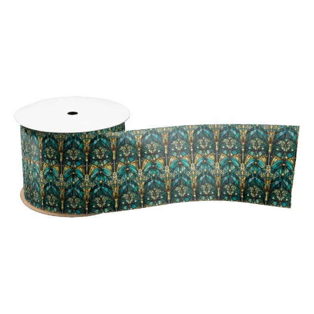 Ruban En Satin Art Deco Gold & Teal Satin Ribbon (Bobine)