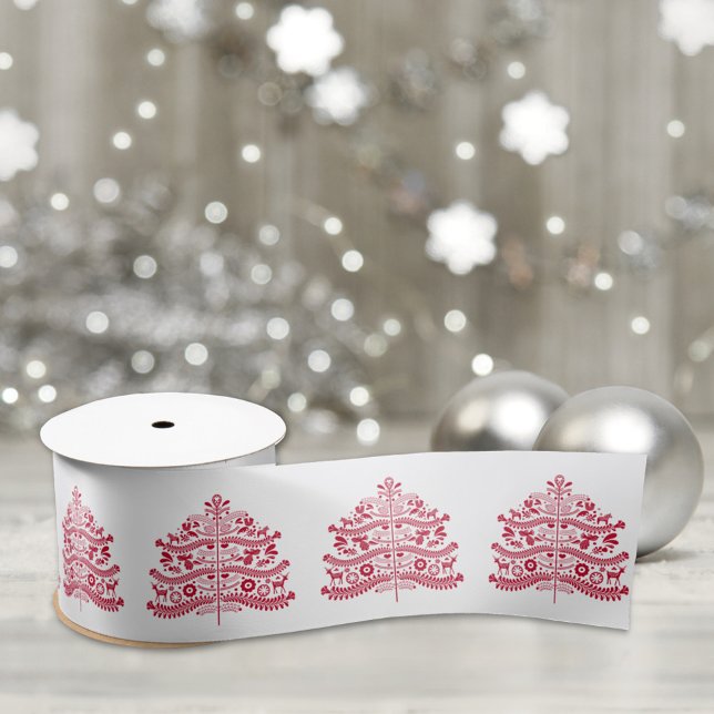 Ruban En Satin Art populaire scandinave rouge Arbre de Noël nordi (Créateur téléchargé)