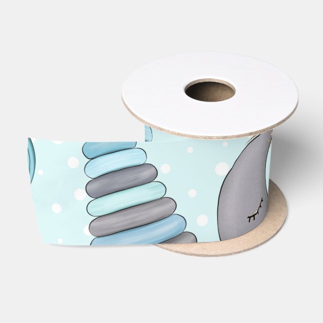 RUBAN EN SATIN ARTICLES BÉBÉ BLEU PASTEL & GRIS (Bobine)