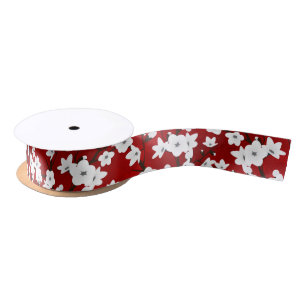 Ruban En Satin Asie Fleur Blanche Cerisier Fleur Rouge