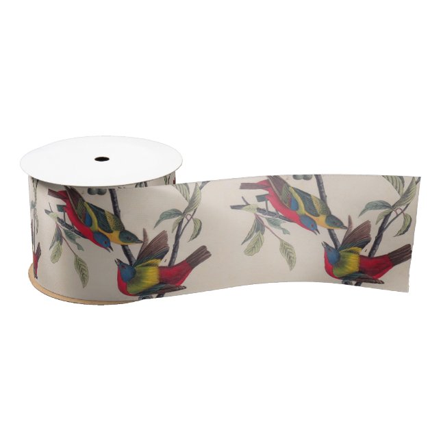 Ruban En Satin Audubon Peint Bunting Bird Wildlife (Bobine)