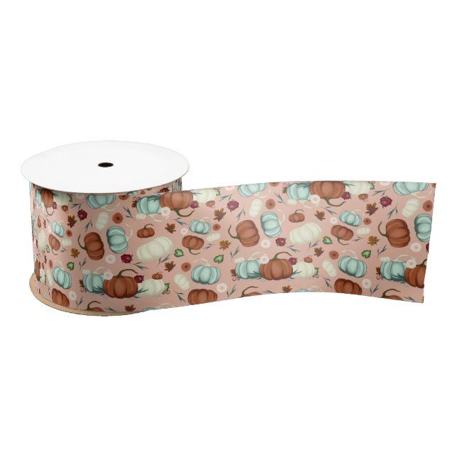 Ruban En Satin Automne Citrouille Floral (Bobine)