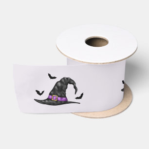 Ruban En Satin Avec chapeau avec chauves-souris sur fond lilas Ha